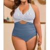 imageB2prity Womens Plus Size Swimsuit Tummy Control One Piece Bathing Suit Tie Back Cutout Ruched SwimwearStripe blue