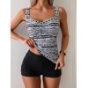 imageB2prity Womens Tankini Swimsuit Tummy Control Ruched Two Piece Bathing Suit Push Up Modest Swim Suits with ShortsBlack White Print