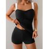 imageB2prity Womens Tankini Swimsuit Tummy Control Ruched Two Piece Bathing Suit Push Up Modest Swim Suits with ShortsBlack white