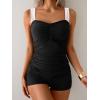 imageB2prity Womens Tankini Swimsuit Tummy Control Ruched Two Piece Bathing Suit Push Up Modest Swim Suits with ShortsBlack white