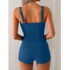 imageB2prity Womens Tankini Swimsuit Tummy Control Ruched Two Piece Bathing Suit Push Up Modest Swim Suits with ShortsBlue