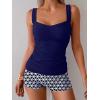 imageB2prity Womens Tankini Swimsuit Tummy Control Ruched Two Piece Bathing Suit Push Up Modest Swim Suits with ShortsDark Blue print