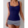 imageB2prity Womens Tankini Swimsuit Tummy Control Ruched Two Piece Bathing Suit Push Up Modest Swim Suits with ShortsDark Blue print