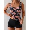 imageB2prity Womens Tankini Swimsuit Tummy Control Ruched Two Piece Bathing Suit Push Up Modest Swim Suits with ShortsFloral black