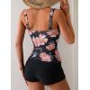 imageB2prity Womens Tankini Swimsuit Tummy Control Ruched Two Piece Bathing Suit Push Up Modest Swim Suits with ShortsFloral black