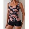imageB2prity Womens Tankini Swimsuit Tummy Control Ruched Two Piece Bathing Suit Push Up Modest Swim Suits with ShortsFloral black