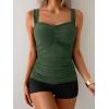 imageB2prity Womens Tankini Swimsuit Tummy Control Ruched Two Piece Bathing Suit Push Up Modest Swim Suits with ShortsGreen black