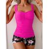 imageB2prity Womens Tankini Swimsuit Tummy Control Ruched Two Piece Bathing Suit Push Up Modest Swim Suits with ShortsHot Pink  Floral