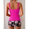 imageB2prity Womens Tankini Swimsuit Tummy Control Ruched Two Piece Bathing Suit Push Up Modest Swim Suits with ShortsHot Pink  Floral