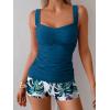 imageB2prity Womens Tankini Swimsuit Tummy Control Ruched Two Piece Bathing Suit Push Up Modest Swim Suits with ShortsPeacock Blue  Print