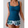 imageB2prity Womens Tankini Swimsuit Tummy Control Ruched Two Piece Bathing Suit Push Up Modest Swim Suits with ShortsPeacock Blue  Print