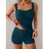 imageB2prity Womens Tankini Swimsuit Tummy Control Ruched Two Piece Bathing Suit Push Up Modest Swim Suits with ShortsPeacock Green