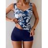 imageB2prity Womens Tankini Swimsuit Tummy Control Ruched Two Piece Bathing Suit Push Up Modest Swim Suits with ShortsPrint navy Blue