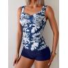 imageB2prity Womens Tankini Swimsuit Tummy Control Ruched Two Piece Bathing Suit Push Up Modest Swim Suits with ShortsPrint navy Blue