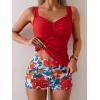 imageB2prity Womens Tankini Swimsuit Tummy Control Ruched Two Piece Bathing Suit Push Up Modest Swim Suits with ShortsRed red Floral
