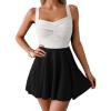imageB2prity One Piece Swimdress Swimsuit for Women Tummy Control Wrap Swim Dress Modest Ruched Skirt Bathing SuitBlack White Block