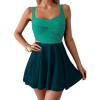 imageB2prity One Piece Swimdress Swimsuit for Women Tummy Control Wrap Swim Dress Modest Ruched Skirt Bathing SuitGreen Block