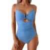 imageB2prity One Piece Swimsuit Tummy Control Cutout Bathing Suit for Women Ruched V Neck Push up SwimwearLight Blue