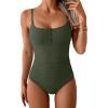 imageB2prity One Piece Swimsuit for Women Tummy Control Retro Bathing Suit Button Up Slimming SwimwearArmy Green