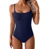 imageB2prity One Piece Swimsuit for Women Tummy Control Retro Bathing Suit Button Up Slimming SwimwearNavy Blue