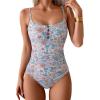 imageB2prity One Piece Swimsuit for Women Tummy Control Retro Bathing Suit Button Up Slimming SwimwearOrange Floral Print