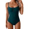 imageB2prity One Piece Swimsuit for Women Tummy Control Retro Bathing Suit Button Up Slimming SwimwearPeacock Green