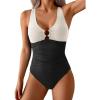imageB2prity One Piece Swimsuit for Women Tummy Control Slimming Bathing Suit Deep V Neck Ruched Swim Suit Push Up SwimwearWhite black