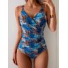 imageB2prity One Piece Swimsuit for Women Adjustable Double Strap V Neck Bathing Suit Tummy Control Slimming SwimwearBlue Print