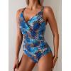 imageB2prity One Piece Swimsuit for Women Adjustable Double Strap V Neck Bathing Suit Tummy Control Slimming SwimwearBlue Print