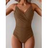 imageB2prity One Piece Swimsuit for Women Adjustable Double Strap V Neck Bathing Suit Tummy Control Slimming SwimwearBrown