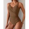 imageB2prity One Piece Swimsuit for Women Adjustable Double Strap V Neck Bathing Suit Tummy Control Slimming SwimwearBrown