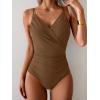 imageB2prity One Piece Swimsuit for Women Adjustable Double Strap V Neck Bathing Suit Tummy Control Slimming SwimwearBrown