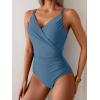 imageB2prity One Piece Swimsuit for Women Adjustable Double Strap V Neck Bathing Suit Tummy Control Slimming SwimwearGrey Blue