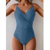 imageB2prity One Piece Swimsuit for Women Adjustable Double Strap V Neck Bathing Suit Tummy Control Slimming SwimwearGrey Blue