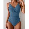 imageB2prity One Piece Swimsuit for Women Adjustable Double Strap V Neck Bathing Suit Tummy Control Slimming SwimwearGrey Blue