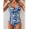 imageB2prity One Piece Swimsuit for Women Adjustable Double Strap V Neck Bathing Suit Tummy Control Slimming SwimwearNavy Blue Flower