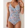 imageB2prity One Piece Swimsuit for Women Adjustable Double Strap V Neck Bathing Suit Tummy Control Slimming SwimwearOrange Floral Printed