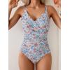 imageB2prity One Piece Swimsuit for Women Adjustable Double Strap V Neck Bathing Suit Tummy Control Slimming SwimwearOrange Floral Printed