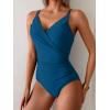 imageB2prity One Piece Swimsuit for Women Adjustable Double Strap V Neck Bathing Suit Tummy Control Slimming SwimwearPeacock Blue