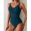 imageB2prity One Piece Swimsuit for Women Adjustable Double Strap V Neck Bathing Suit Tummy Control Slimming SwimwearPeacock Green
