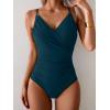 imageB2prity One Piece Swimsuit for Women Adjustable Double Strap V Neck Bathing Suit Tummy Control Slimming SwimwearPeacock Green