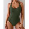 imageB2prity One Piece Swimsuit for Women Tummy Control Bathing Suits Ruched Slimming Swim Suit Push Up Tie Back SwimwearArmy Green