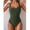 imageB2prity One Piece Swimsuit for Women Tummy Control Bathing Suits Ruched Slimming Swim Suit Push Up Tie Back SwimwearArmy Green
