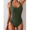 imageB2prity One Piece Swimsuit for Women Tummy Control Bathing Suits Ruched Slimming Swim Suit Push Up Tie Back SwimwearArmy Green