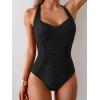 imageB2prity One Piece Swimsuit for Women Tummy Control Bathing Suits Ruched Slimming Swim Suit Push Up Tie Back SwimwearBlack