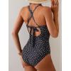 imageB2prity One Piece Swimsuit for Women Tummy Control Bathing Suits Ruched Slimming Swim Suit Push Up Tie Back SwimwearBlack White Polka Dots