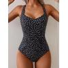 imageB2prity One Piece Swimsuit for Women Tummy Control Bathing Suits Ruched Slimming Swim Suit Push Up Tie Back SwimwearBlack White Polka Dots