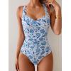 imageB2prity One Piece Swimsuit for Women Tummy Control Bathing Suits Ruched Slimming Swim Suit Push Up Tie Back SwimwearBlue White Floral