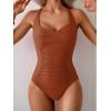 imageB2prity One Piece Swimsuit for Women Tummy Control Bathing Suits Ruched Slimming Swim Suit Push Up Tie Back SwimwearBrown