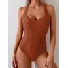 imageB2prity One Piece Swimsuit for Women Tummy Control Bathing Suits Ruched Slimming Swim Suit Push Up Tie Back SwimwearBrown